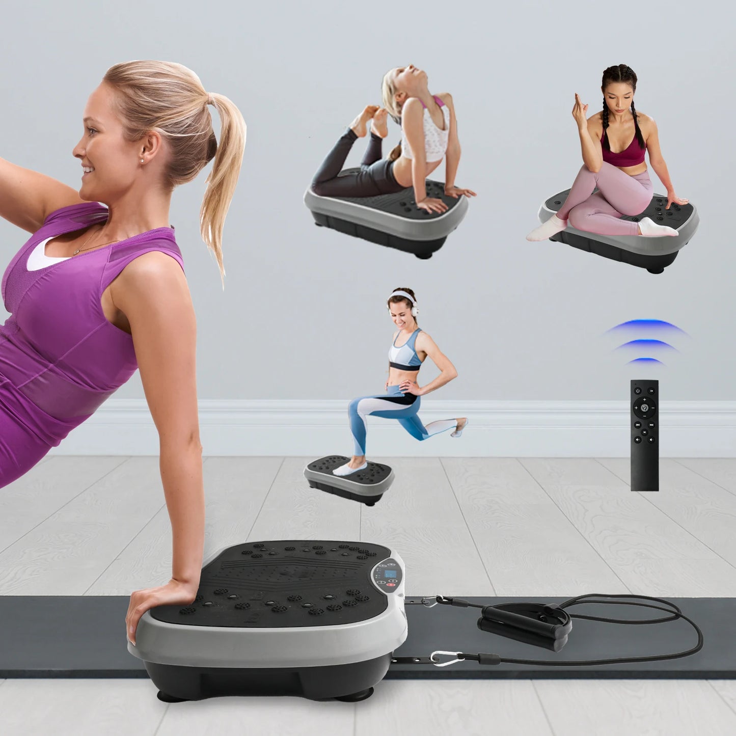 Vibration Plate Exercise Machine – Full-Body Fat-Burning Fitness Platform with Remote Control and Resistance Bands