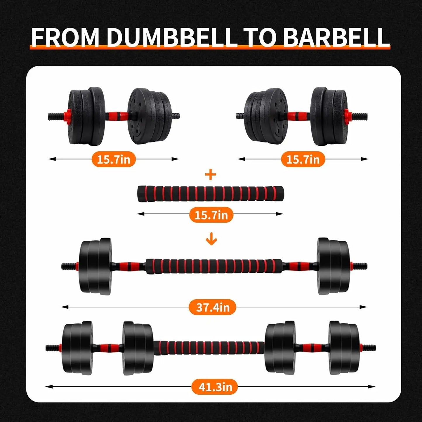 5-44lbs Adjustable Dumbbell to Barbell Set – Home Gym Strength Training Weights