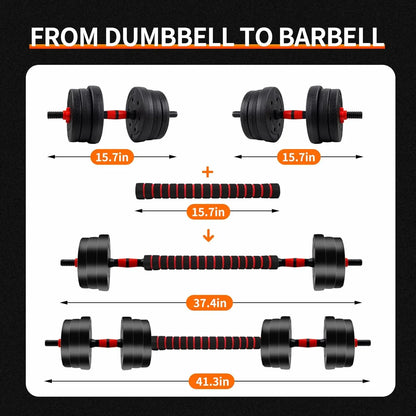 5-44lbs Adjustable Dumbbell to Barbell Set – Home Gym Strength Training Weights