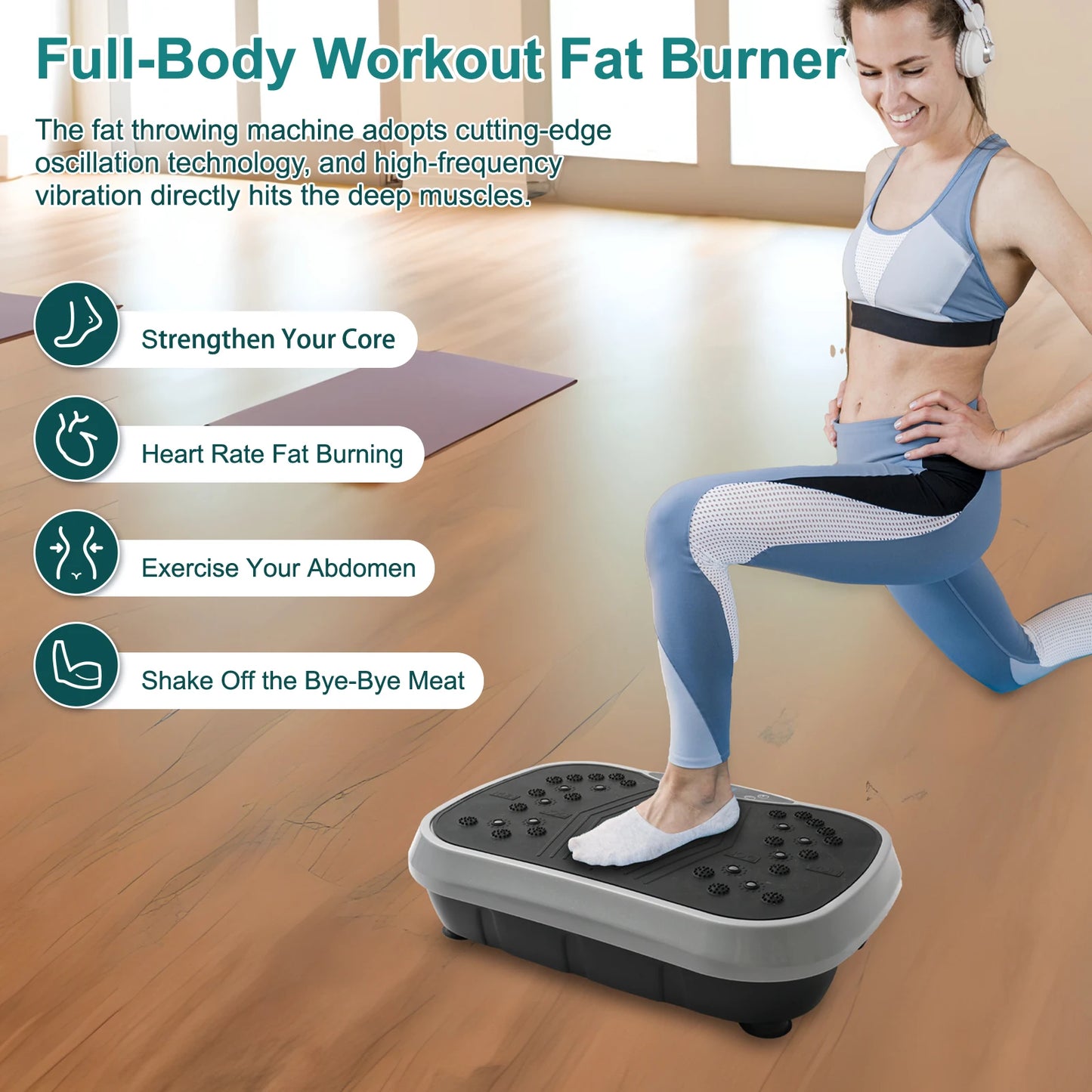 Vibration Plate Exercise Machine – Full-Body Fat-Burning Fitness Platform with Remote Control and Resistance Bands
