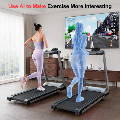 3.5HP Foldable Incline Home Treadmill with Walking Pad, Handle Bar Holder, and Smart App Data Monitoring