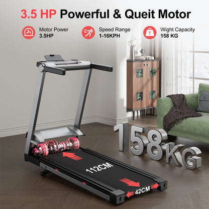 3.5HP Foldable Incline Home Treadmill with Walking Pad, Handle Bar Holder, and Smart App Data Monitoring