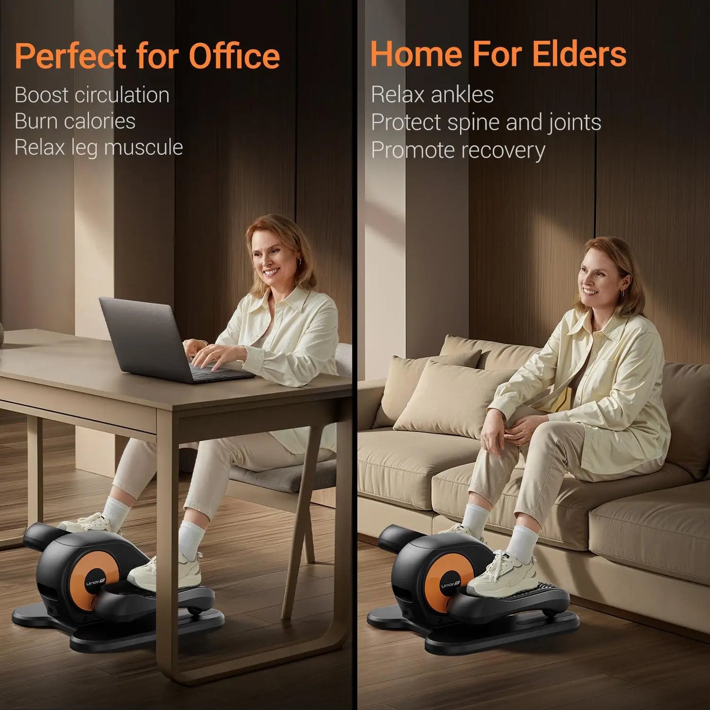 Under Desk Elliptical Machine – Portable Seated Pedal Exerciser with Remote & Resistance Bands