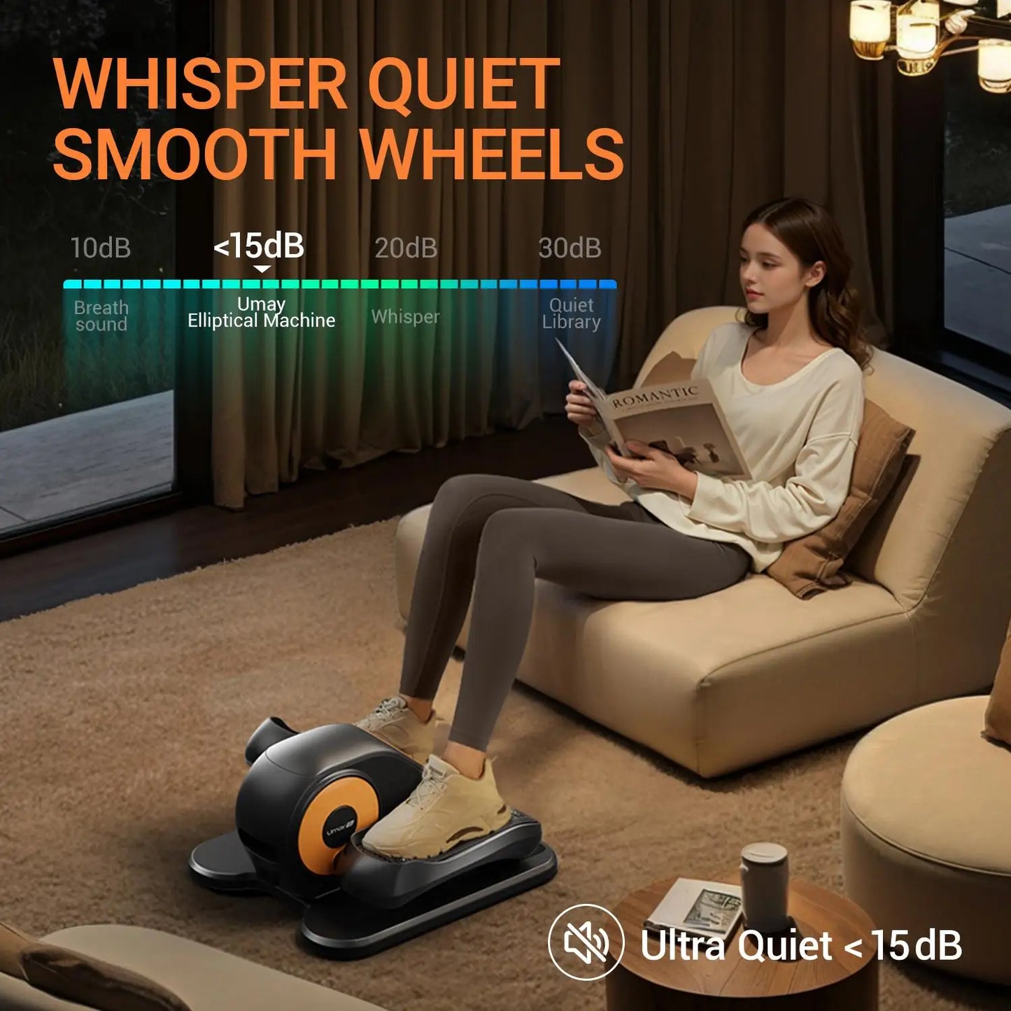Under Desk Elliptical Machine – Portable Seated Pedal Exerciser with Remote & Resistance Bands
